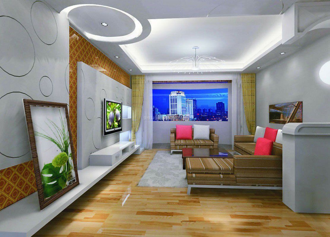 时尚简约客厅家装电视墙设计效果图