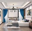 2023最新现代中式卧室蓝色窗帘装修效果图片