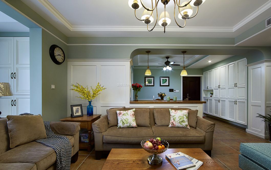 家居美式客厅沙发摆放装修效果图片