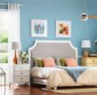 简欧风格宜家家居卧室蓝色墙面装修效果图片案例