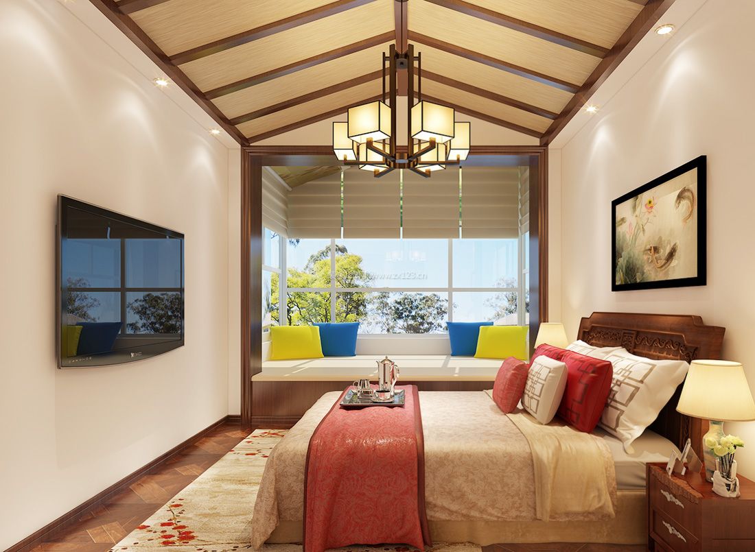 2023中式房屋卧室吊顶设计装修效果图片案例