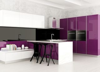 2023简约风格厨房紫色窗帘装修效果图片