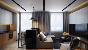 家居客厅设计 灰色窗帘装修效果图片