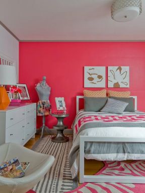 时尚家居卧室红色墙面装修效果图片