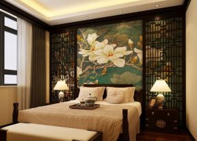 中式古典风格装修图 中式床头背景墙装修效果图