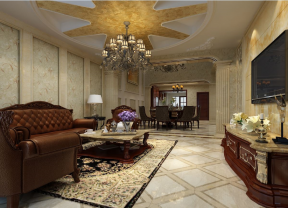欧式古典风格客厅真皮沙发装修效果图片