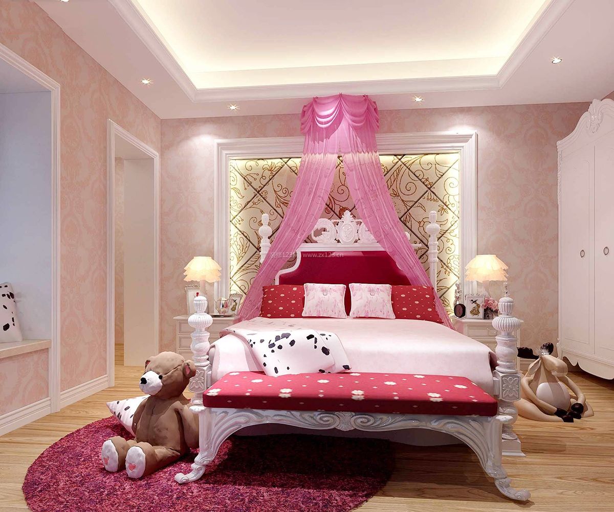 豪华欧式女生卧室床缦装修效果图片