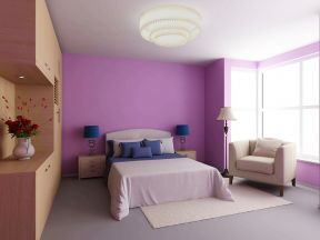 北欧简约风格卧室紫色墙面装修效果图片