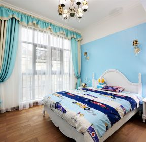 室内女孩卧室蓝色背景墙装修效果图2021-每日推荐