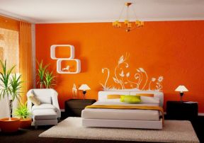 家居卧室橙色背景墙面装修效果图片大全