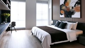 现代家居卧室床头装饰画摆放效果图