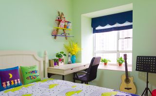 家庭地中海风格卧室绿色墙面装修效果图片