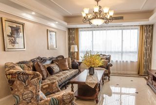 美式古典风格小户型客厅沙发装修效果图片2023
