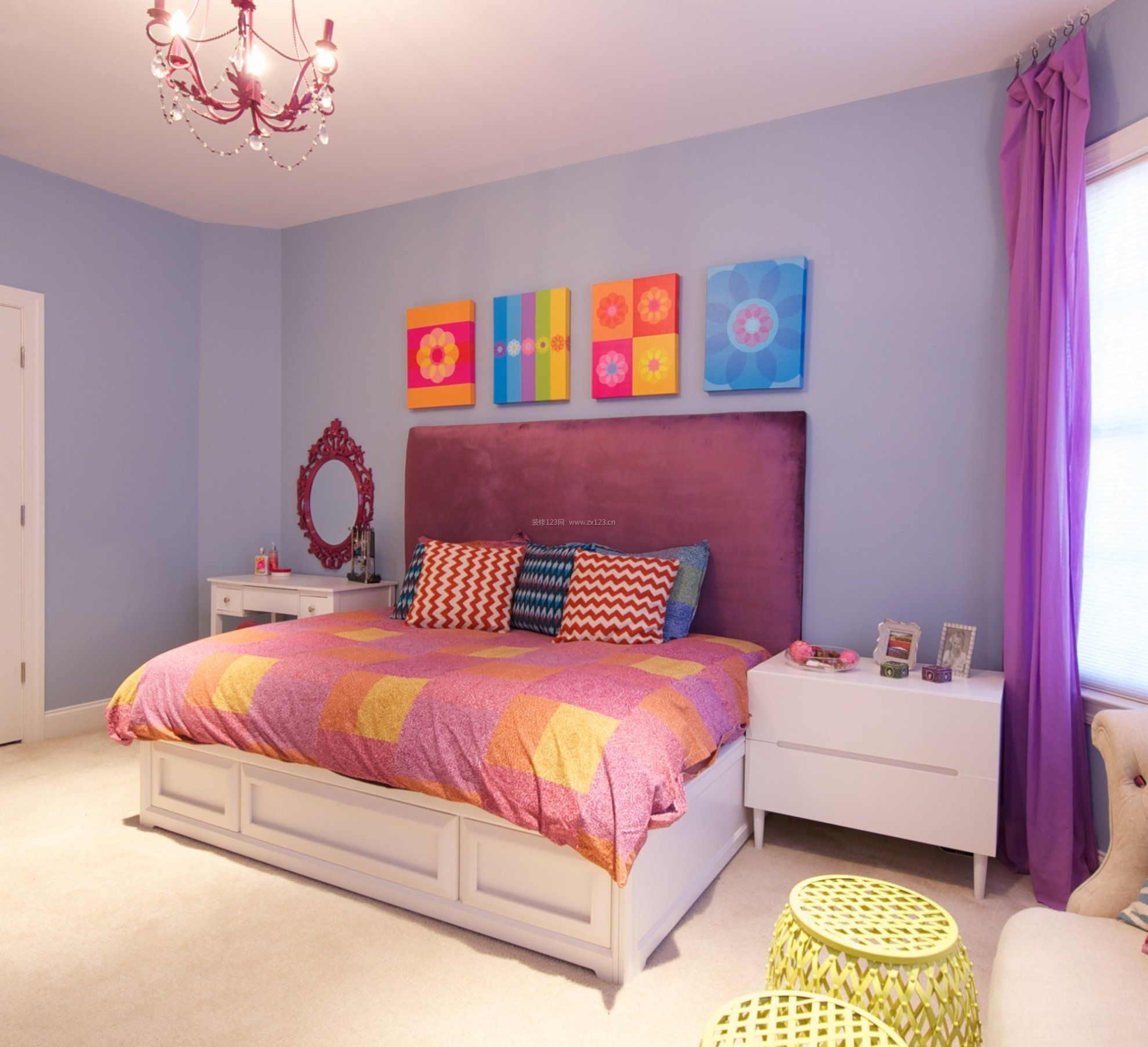现代卧室紫色卧室床头背景墙