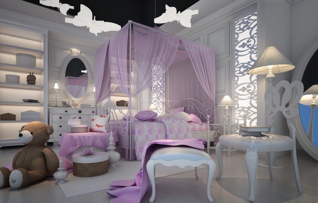 紫色调女孩卧室装修效果图