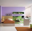 紫色卧室米白色地砖装修效果图片