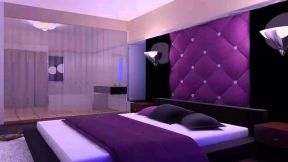 紫色卧室 床头背景墙装修效果图片