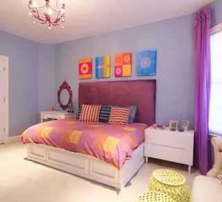 现代卧室紫色卧室床头背景墙