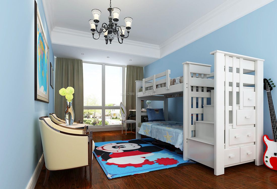 别墅男孩儿童房设计蓝色墙面装修效果图片2021