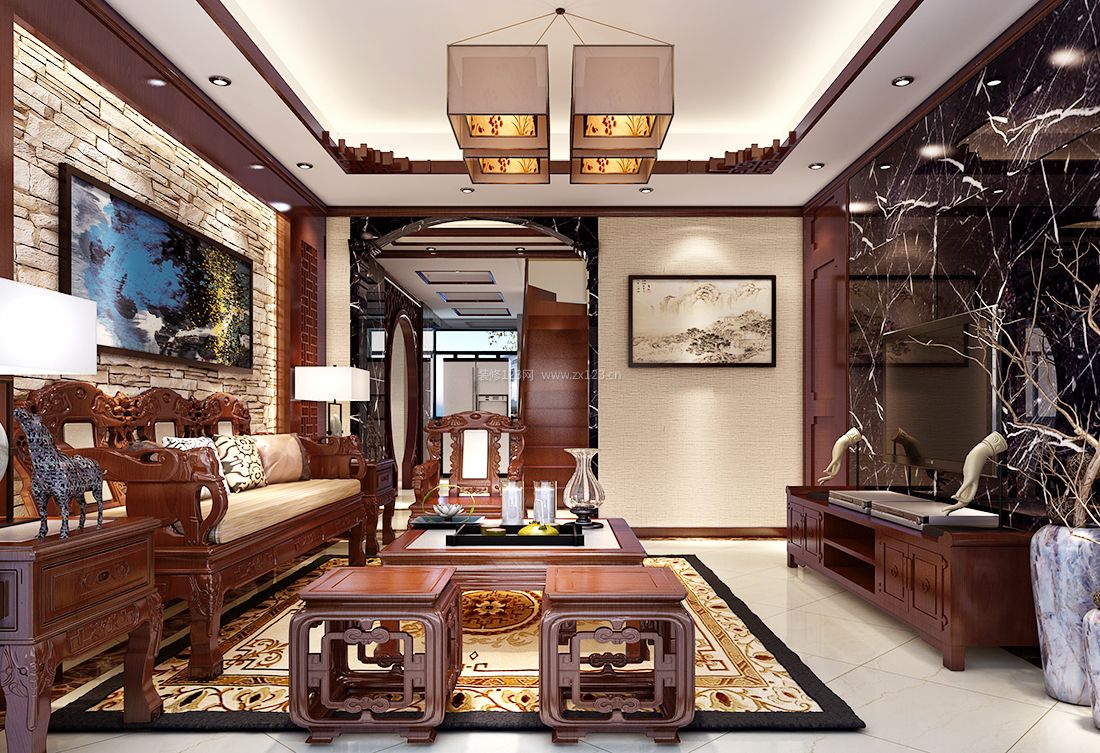 家居客厅古典中式风格元素设计效果图