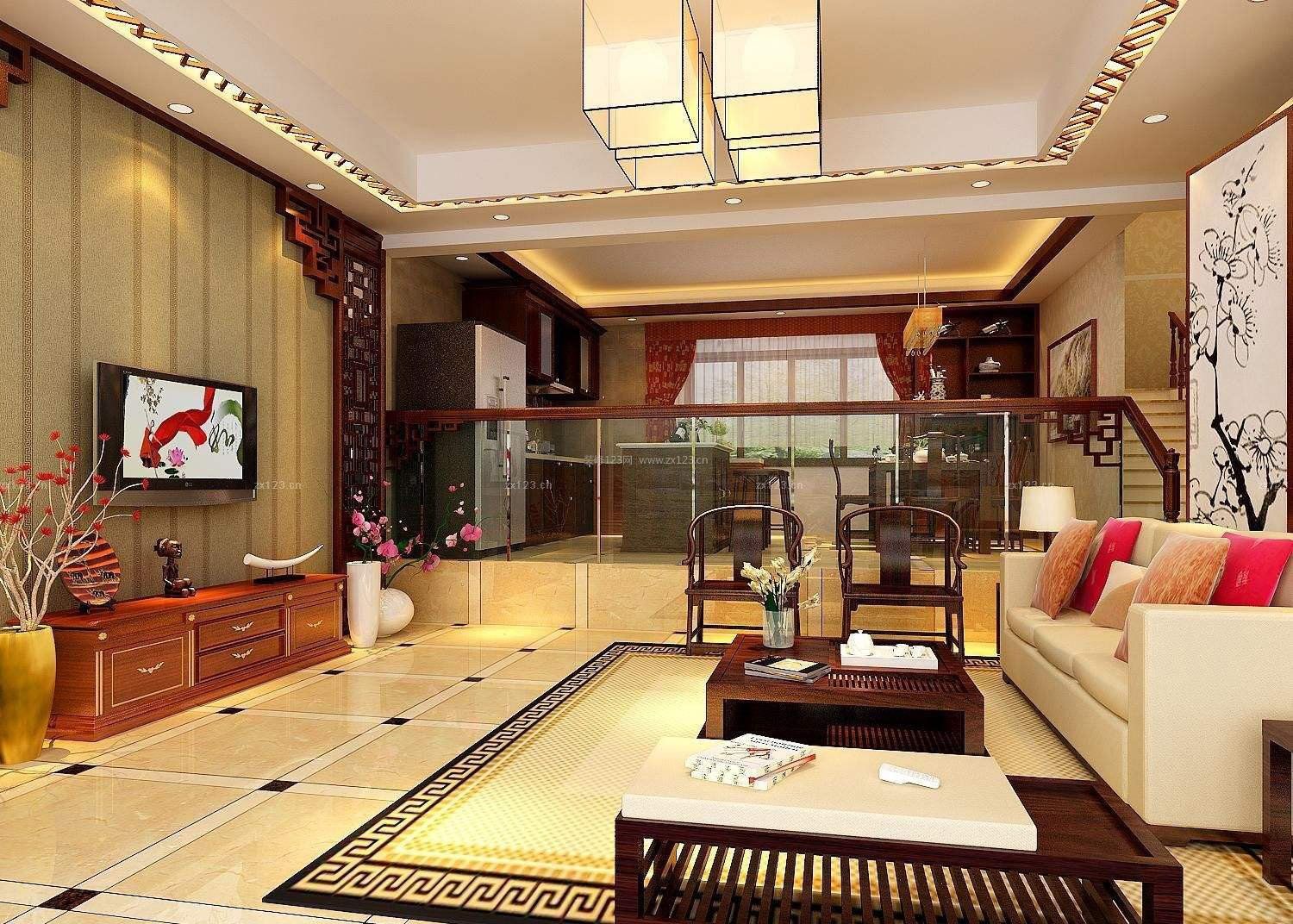 中式客厅装潢家具电视柜设计效果图