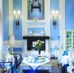2023地中海风格别墅客厅蓝色墙面装修效果图