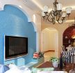 地中海风格客厅蓝色电视背景墙装修图2023