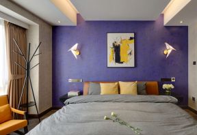 二居室室内卧室紫色墙面装修效果图片