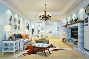 蓝色地中海风格 客厅装饰墙效果图