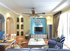 蓝色地中海风格 客厅电视背景墙设计图