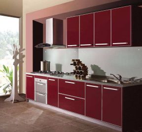 小面积厨房橱柜 红色橱柜装修效果图片