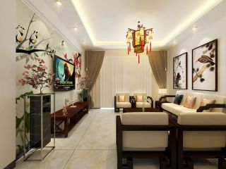 新中式客厅布艺沙发坐垫装修效果图片
