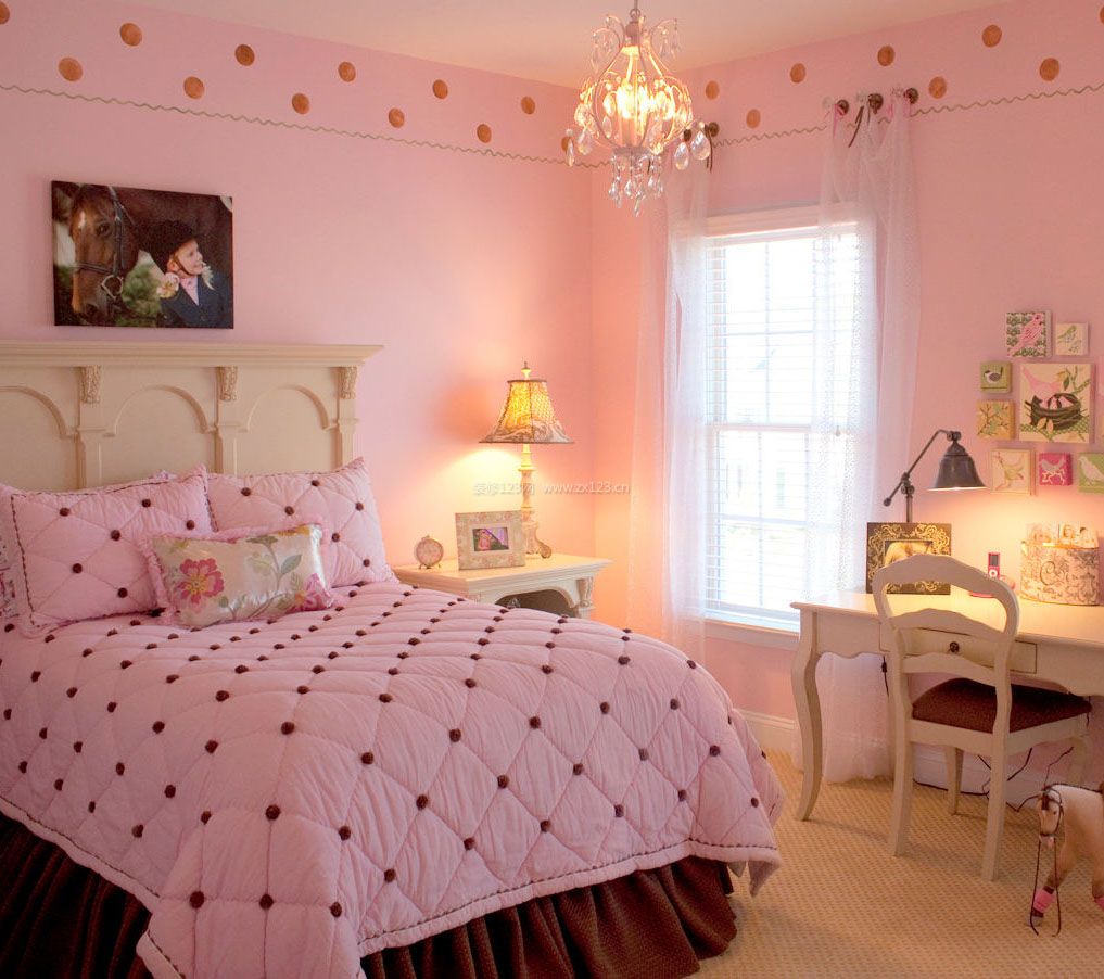 可爱女生卧室粉色墙面装修效果图片2021