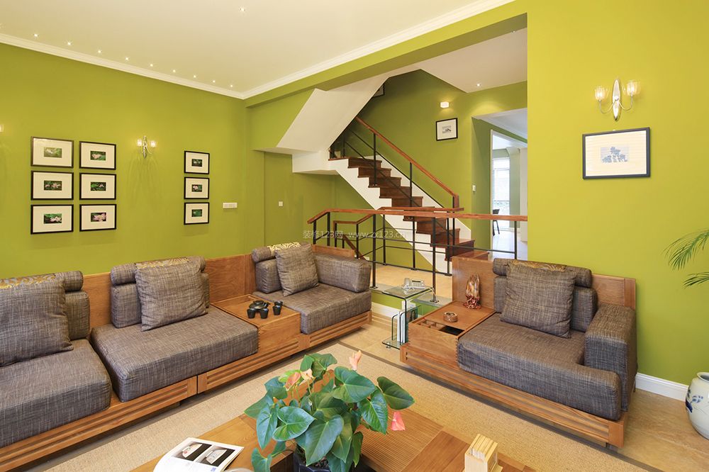 现代简约美式客厅沙发摆放装修效果图片