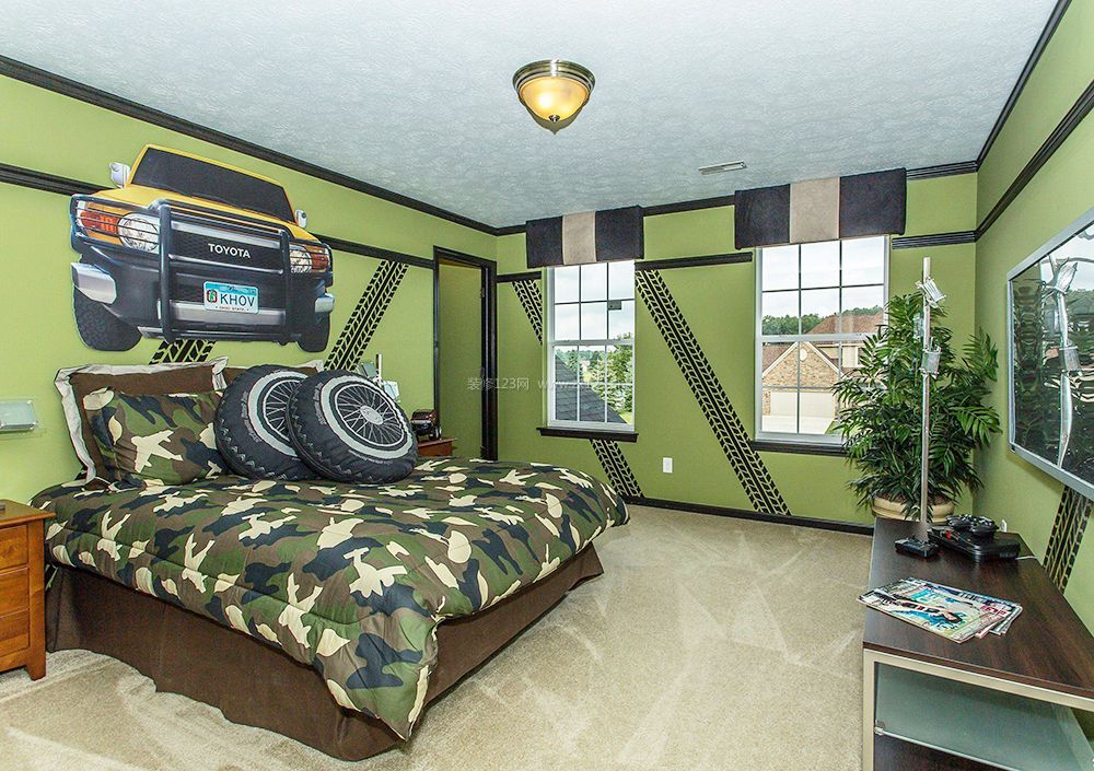 美式男生卧室背景墙装饰装修效果图