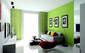130平米客厅简单 绿色窗帘装修效果图片