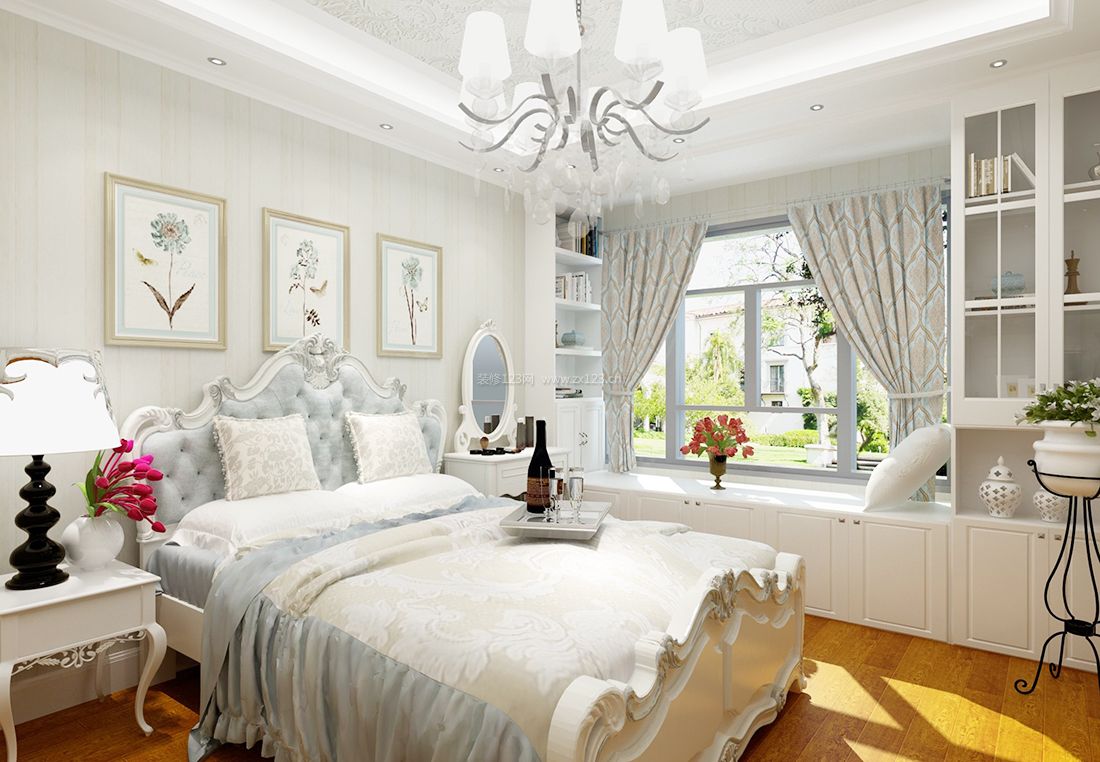 欧式70平米卧室布艺窗帘装修效果图片欣赏