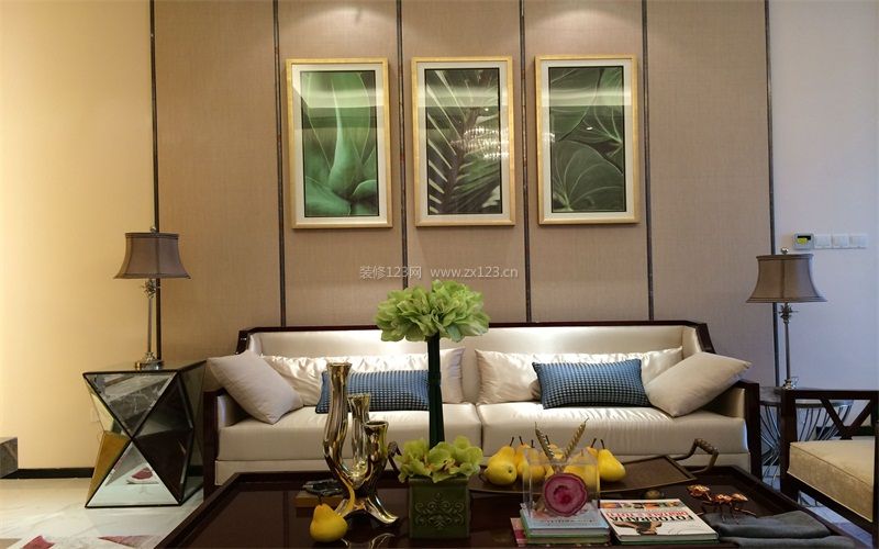 现代中式装饰效果图 沙发背景墙装修效果图片