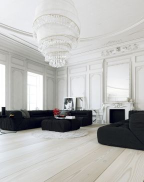 黑白现代风格大客厅沙发背景墙效果图欣赏