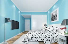 家居简约卧室装修 蓝色墙面装修效果图片