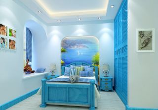 地中海卧室床头背景墙墙绘装修效果图片