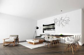 现代室内设计客厅餐厅浅灰色木地板装修效果图片