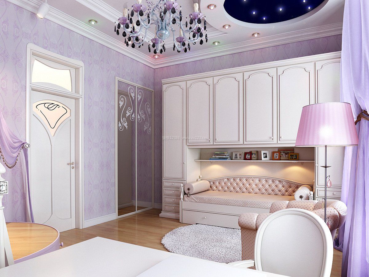 单身卧室紫色墙面装修效果图片