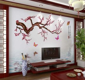 中式客厅背景 腊梅盆景图片