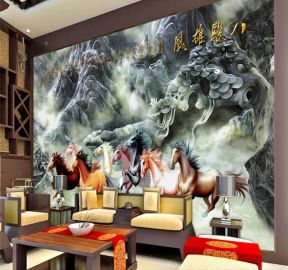 中式客廳背景 辦公室背景墻裝修效果圖片