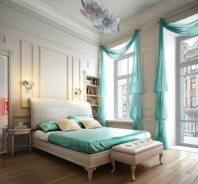 单身卧室装修效果图 绿色窗帘