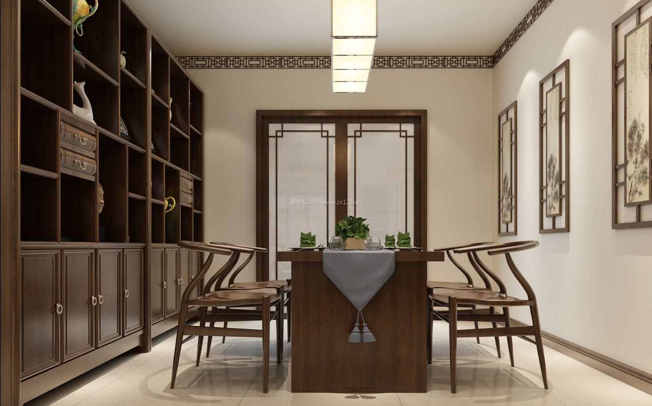 简单中式家装效果图 实木餐桌装修效果图片