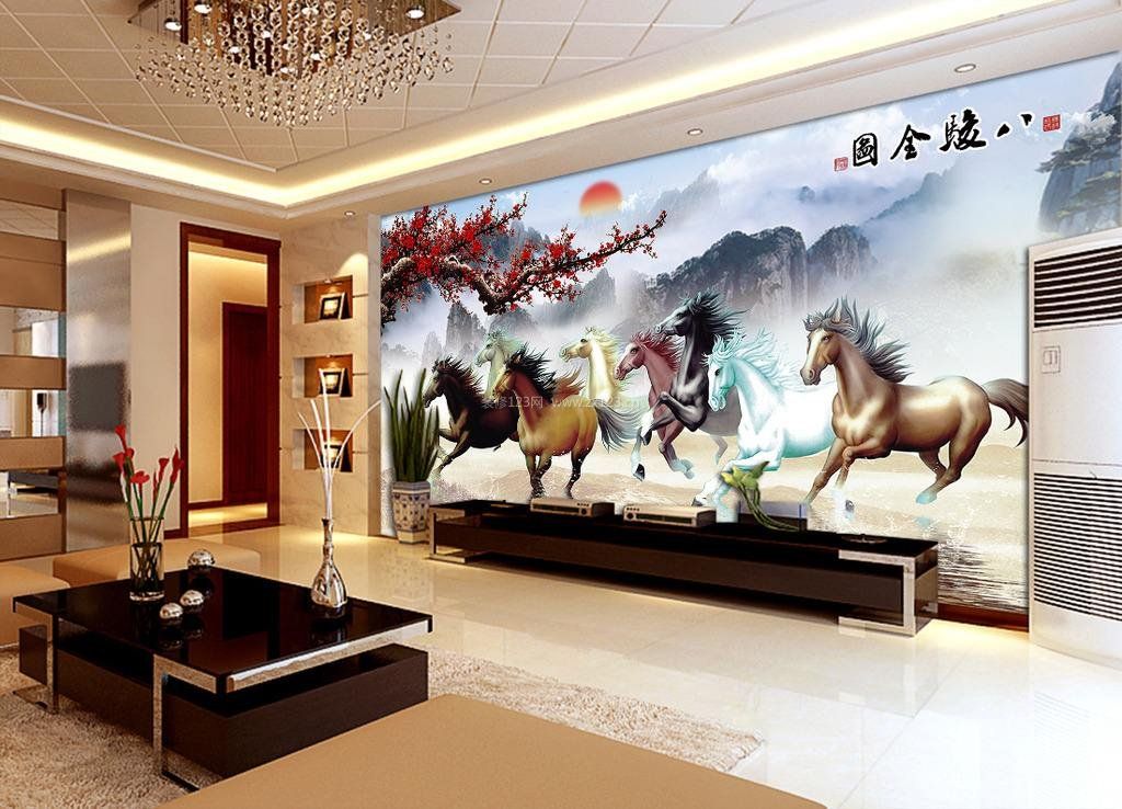 中式客厅电视墙背景墙装饰画效果图