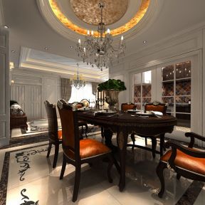家庭餐厅欧式实木餐桌装修效果图片