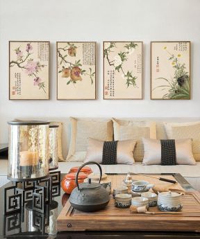 中式元素客厅沙发背景墙装饰画效果图